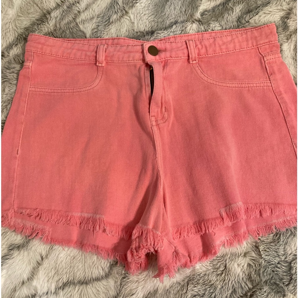 Pink blue Jean shorts size large but run smaller 15 inch waist midrise